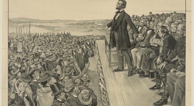Image of President Lincoln delivering the Gettysburg address for a blog post honoring those who gave their "last full measure of devotion" for Memorial Day 2025