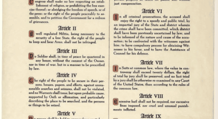 A replica image of The Bill of Rights, the first 10 Amendments to the Constitution of the United States of America, for a post about Independence Day. Image courtesy: https://loc.getarchive.net/media/a-bill-of-rights-as-provided-in-the-ten-original-amendments-to-the-constitution